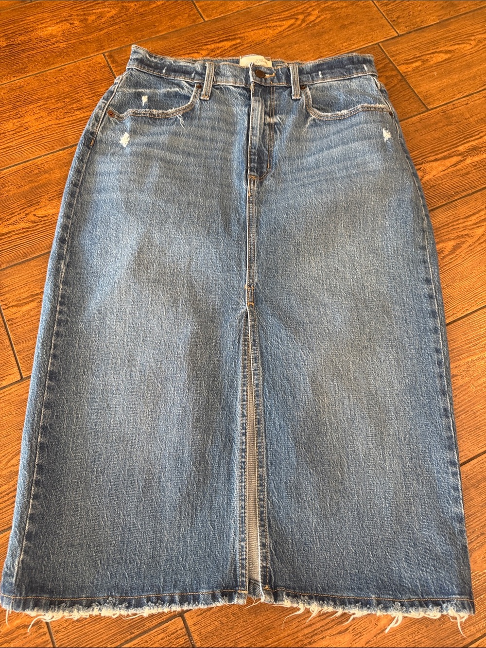 Universal Thread Denim Maxi Skirt Medium Wash Front Slit Blue 8